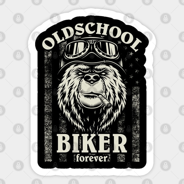 Old School Biker Forever I Motorcycle Bike Grizzly Bear Sticker by az_Designs